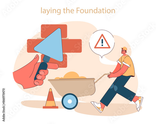 Laying the Foundation concept. A construction worker diligently prepares