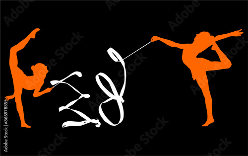 aro, gimnasia, deportes, acrobatas, gimnastas, silueta, vectores, bola. liston