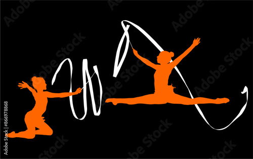 aro, gimnasia, deportes, acrobatas, gimnastas, silueta, vectores, bola. liston