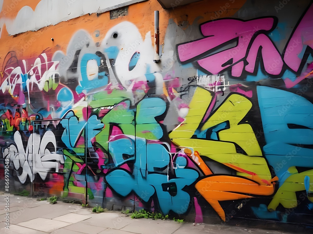 Naklejka premium Background graffiti on the wall, Scribbles on the wall are irregular, street art paintings on the side of the road 