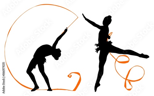 Foto aro, gimnasia, deportes, acrobatas, gimnastas, silueta, vectores, bola
