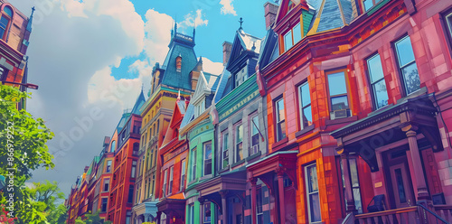 Colorful Row Houses in a City - A Realistic Image © Siasart Studio