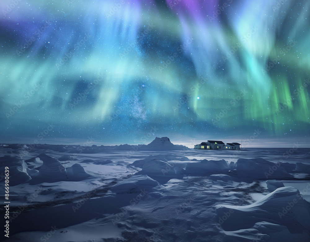 Fototapeta premium North Pole Stardust Serenity Aurora Sky Generative AI