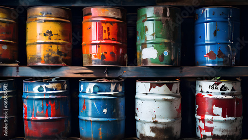 Barrels with paint splashes Ready for a second life photo