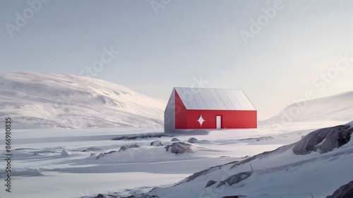 2. Design a visually striking backdrop showcasing the white field with a red stripe along the hoist side and a white, eight-pointed star of Greenland's flag, representing the island's polar location © Mr image