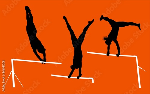 Vászonkép aro, gimnasia, deportes, acrobatas, gimnastas, silueta, vectores, bola
