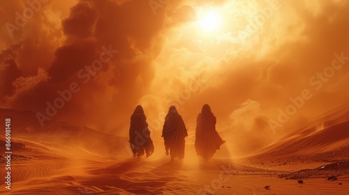 alien world background movie Dune exo planet men in black in desert movie cover background epic scene by Midjourney