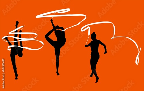 Foto aro, gimnasia, deportes, acrobatas, gimnastas, silueta, vectores, bola