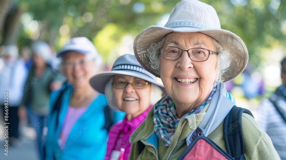 Smiling senior woman with friends on a trip Smiling senior woman with friends on a trip