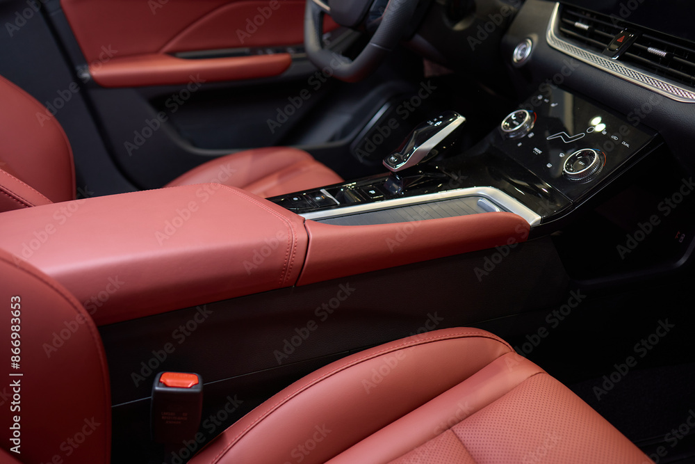 Naklejka premium Vehicle with seating and steering wheel, interior design