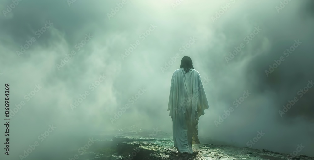 Fototapeta premium Jesus delivering the Olivet Discourse on the Mount, prophesying about the end times, forthcoming tribulations, and the indicators of His second coming to His followers at the Mount of Olives. 