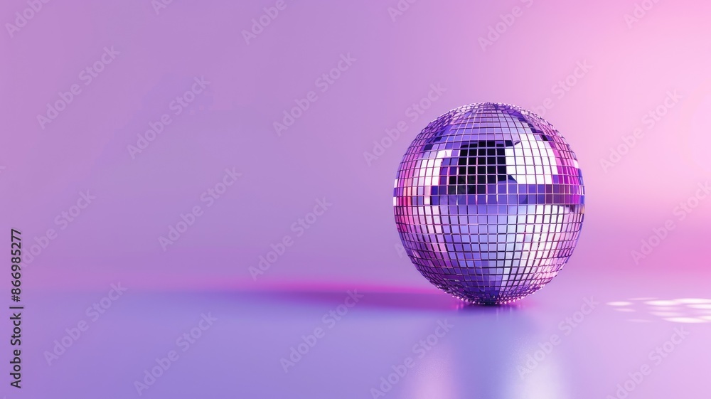 Reflective disco ball on purple and pink gradient background Reflective disco ball on purple and pink gradient background