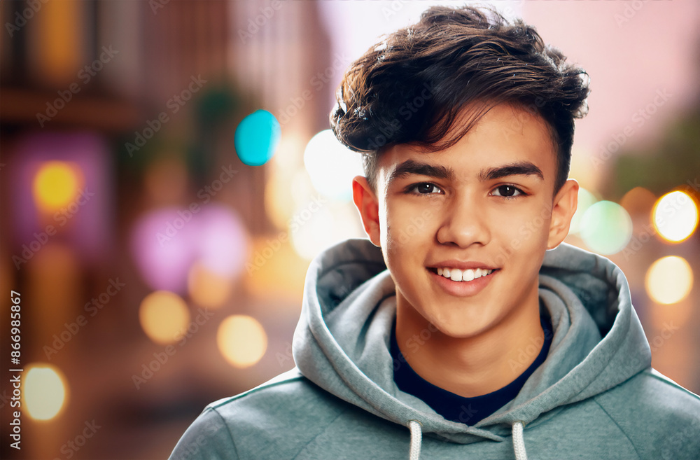 Adolescente varón con sudadera gris con espacio para copia Adolescente varón con sudadera gris con espacio para copia