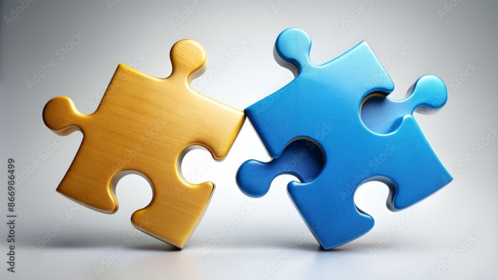 Teamwork concept using two puzzle pieces being fitted together b Teamwork concept using two puzzle pieces being fitted together b