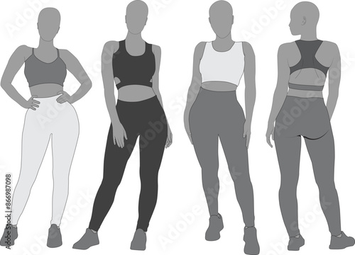 Female Figure Sketch Sport Silhouette Clothes Vector Set