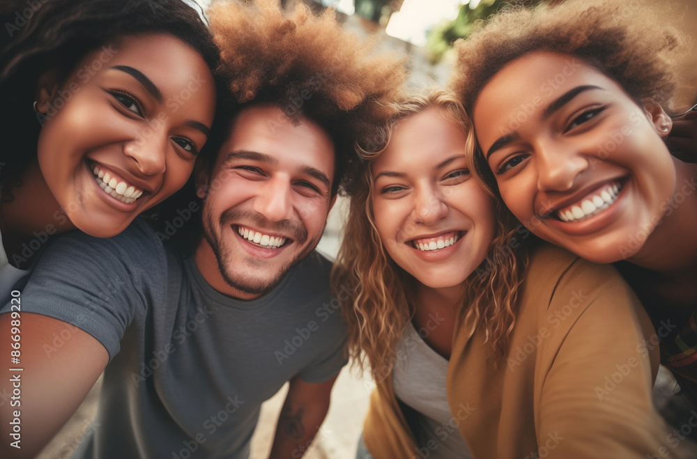 A group of friends smiling and taking a selfie outdoors, capturing a moment of joy and camaraderie A group of friends smiling and taking a selfie outdoors, capturing a moment of joy and camaraderie