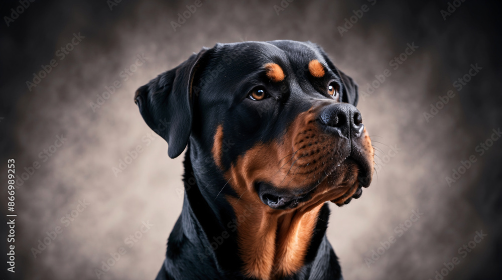 Obraz premium Cute majestic Rottweiler Dog Dachshund illustrational portrait with gradient sweet backdrop
