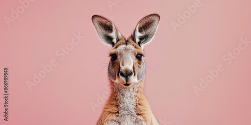 Realistic photography of a Kangaroo, pure solid color background,  © Brian