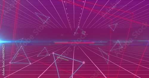 Image of triangles and lines over purple background