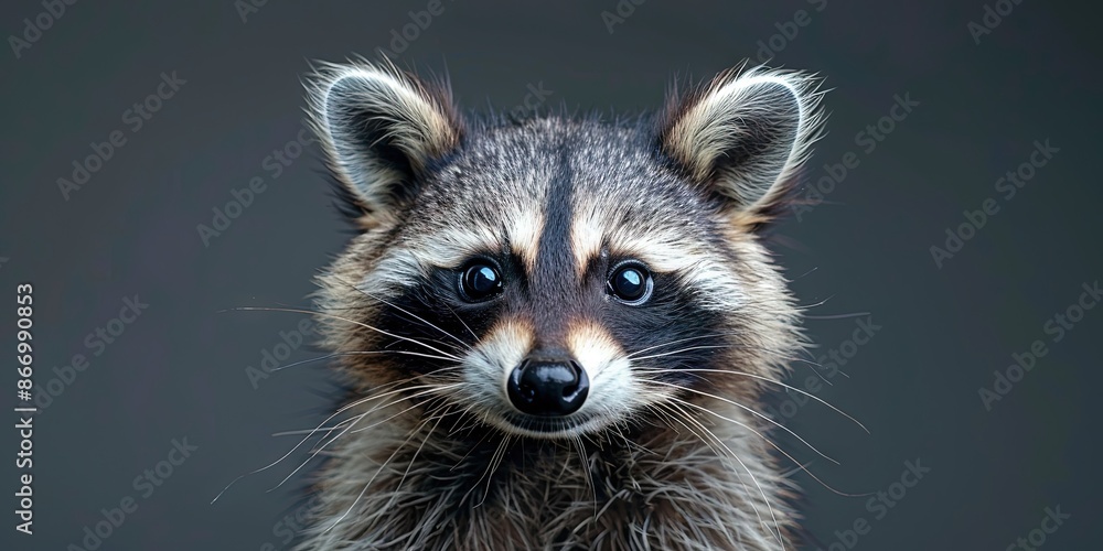 Obraz premium Realistic photography of a raccoon, pure solid color background, 