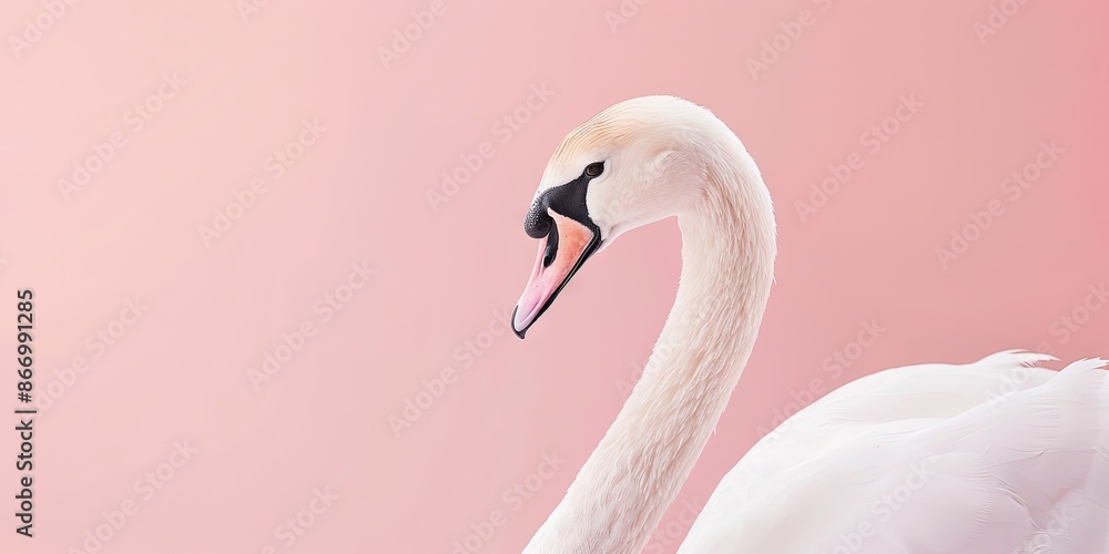 Fototapeta premium Realistic photography of a swan, pure solid color background, 