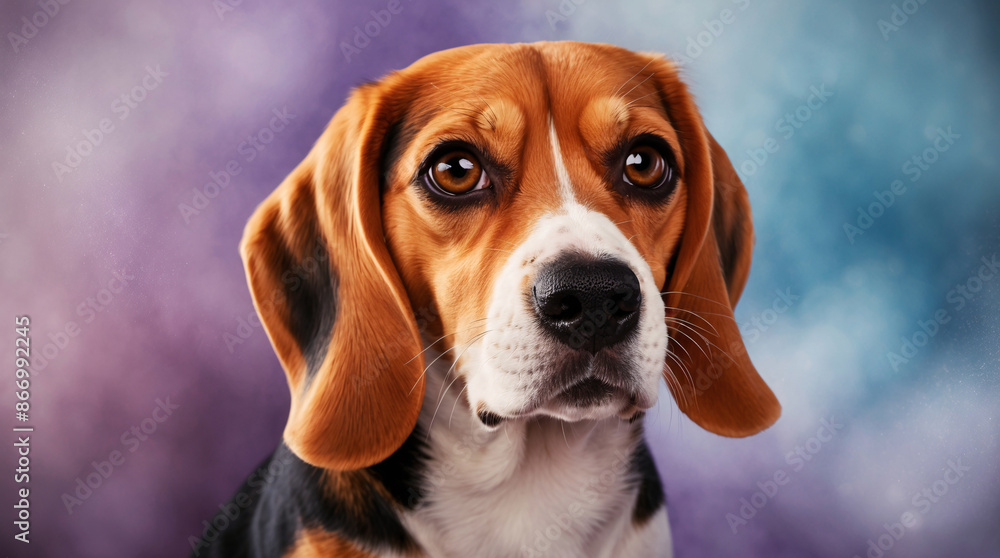 Closeup of cute Beagle Dog, portrait illustration with gradient tonality Closeup of cute Beagle Dog, portrait illustration with gradient tonality