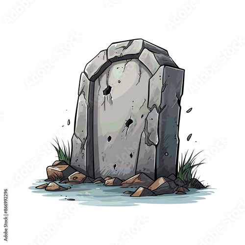cartoon of a tombstone on white background