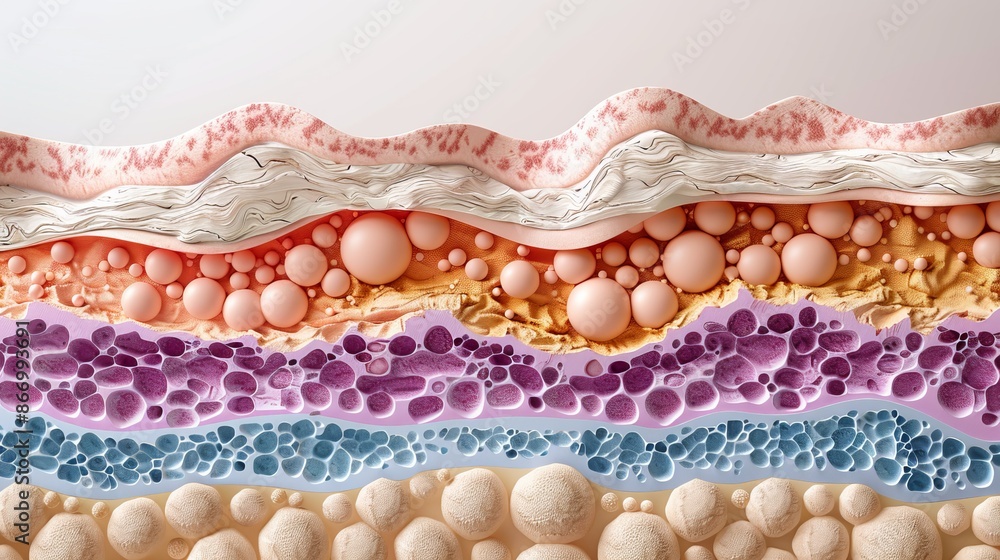 Dermatology concept image showing detailed skin layers, including ...