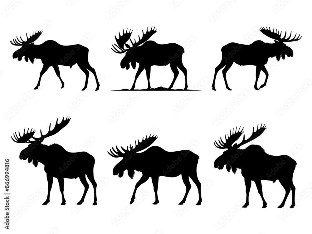 set of wild animals illustration. moose silhouette clip art. set of wild animals illustration. moose silhouette clip art.
