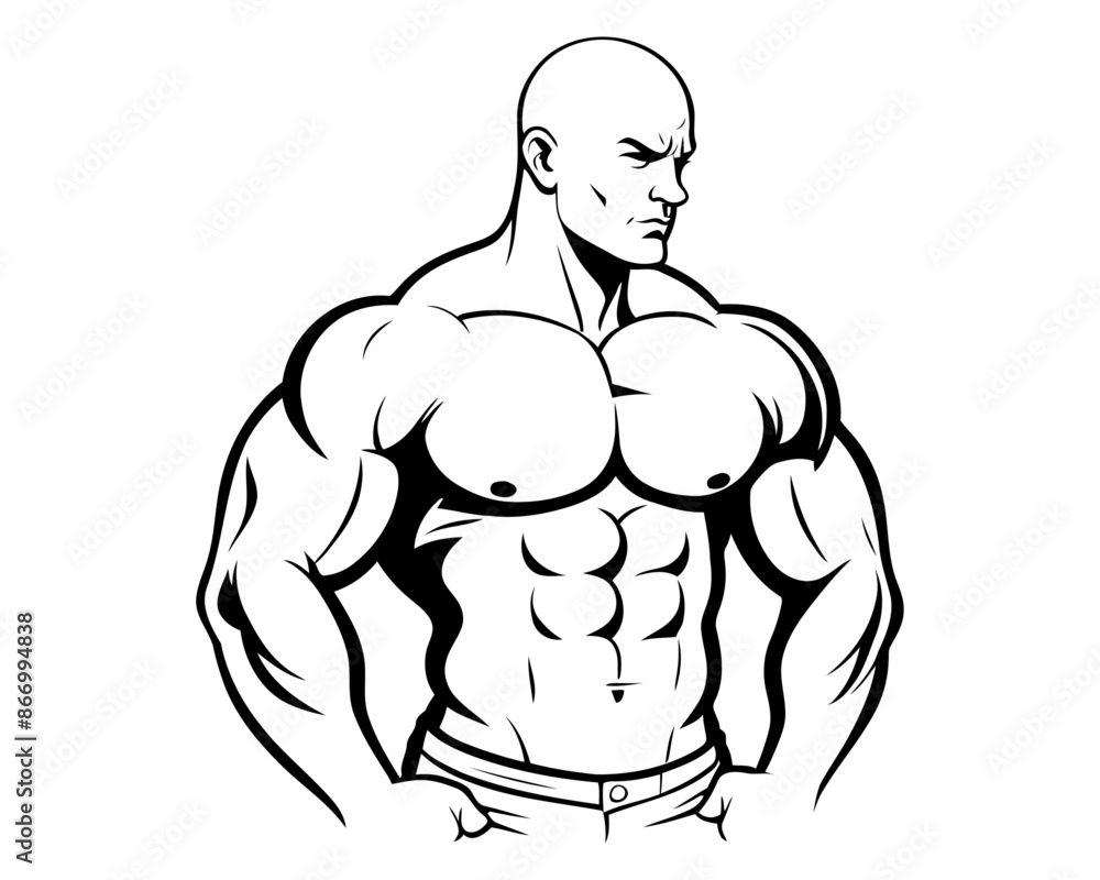 Fototapeta premium muscular bodybuilder, black and white silhouette illustration for fitness logos