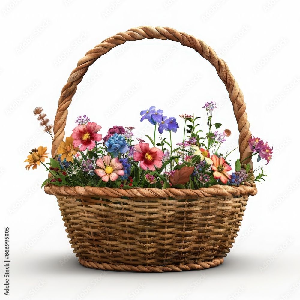 A beautiful wicker basket filled with colorful spring flowers, perfect for home decor, gifting, or seasonal celebrations. A beautiful wicker basket filled with colorful spring flowers, perfect for home decor, gifting, or seasonal celebrations.