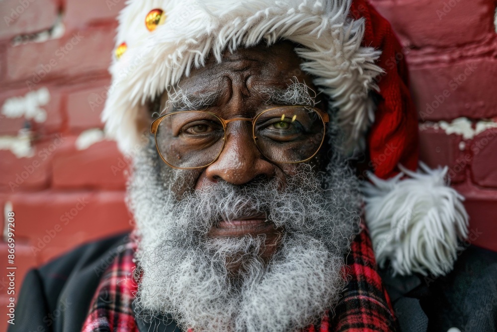 Portrait of a senior african american man with a long white beard wearing a santa hat and posing Portrait of a senior african american man with a long white beard wearing a santa hat and posing