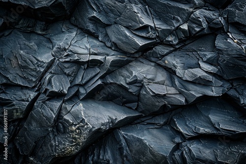 Dark grey rock face texture forming an abstract rugged background photo