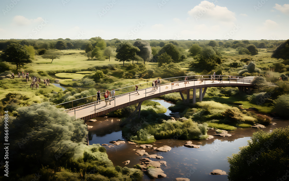 The bridge over the river in the misty morning. 3d render The bridge over the river in the misty morning. 3d render