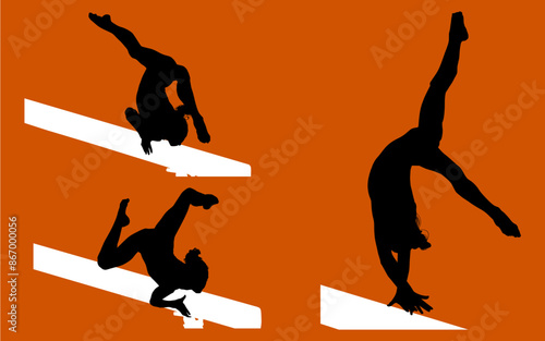 gimnasia, deportes, acrobatas, gimnastas, silueta, vectores
