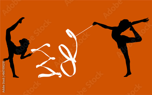 aro, gimnasia, deportes, acrobatas, gimnastas, silueta, vectores, gimnasia ritmica