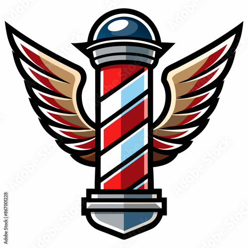 colorful winged barberpole or barbershop logo design