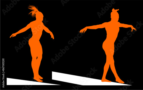 gimnasia, deportes, acrobatas, gimnastas, silueta, vectores