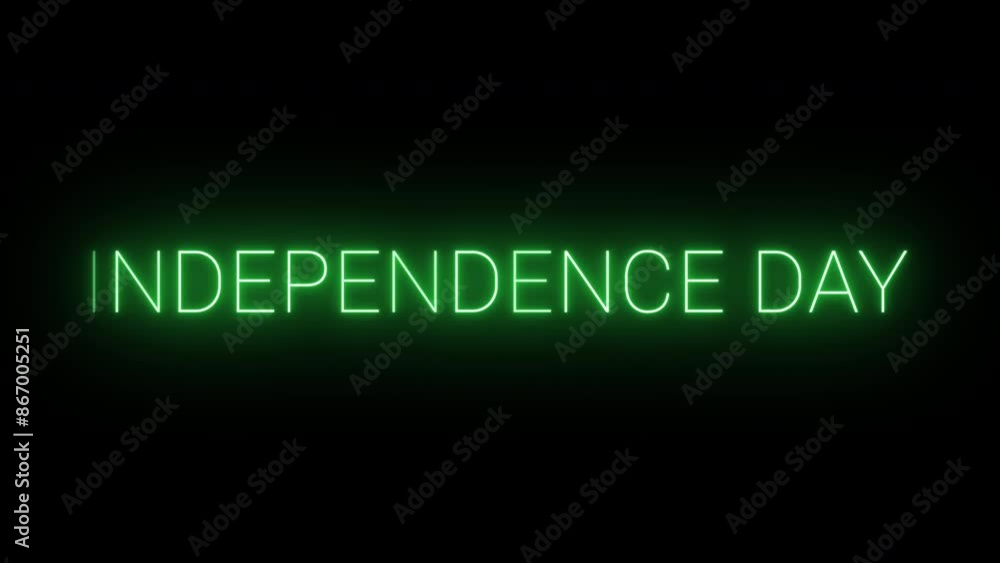 Flickering neon green glowing Independence Day text animated on black background Flickering neon green glowing Independence Day text animated on black background