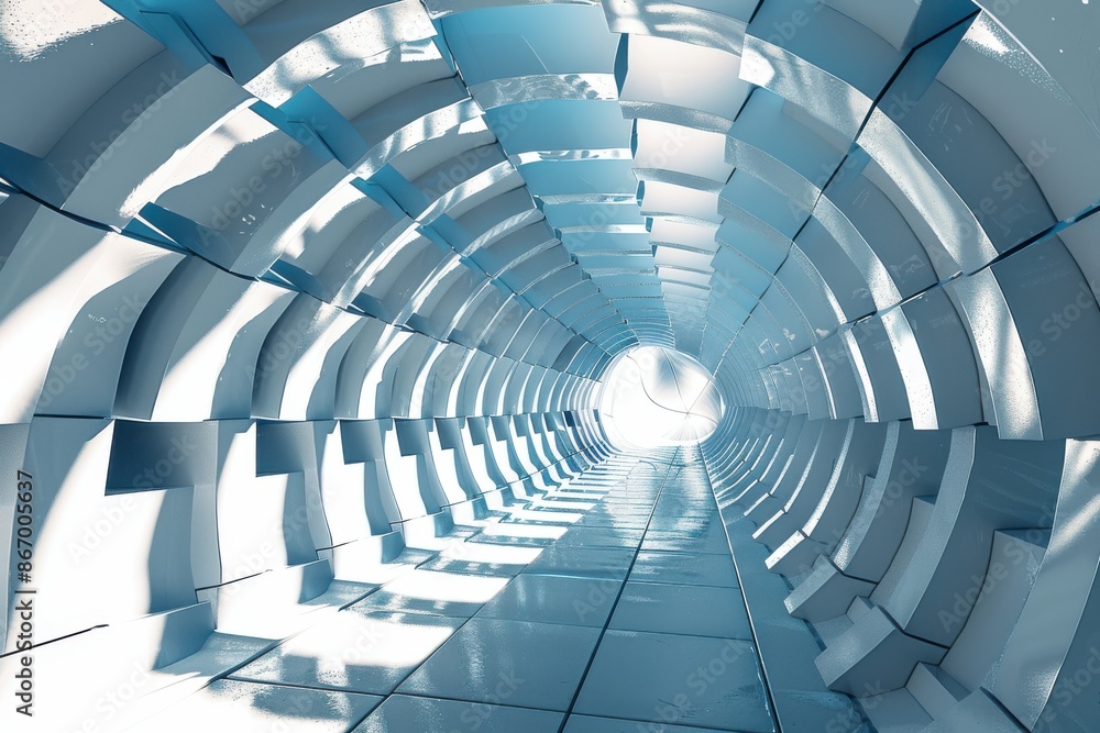 Futuristic tunnel with light at the end. Abstract architecture design, sci-fi interior background Futuristic tunnel with light at the end. Abstract architecture design, sci-fi interior background