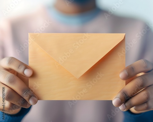 Closeup of a student receiving an acceptance letter to a prestigious university, university acceptance, higher education photo