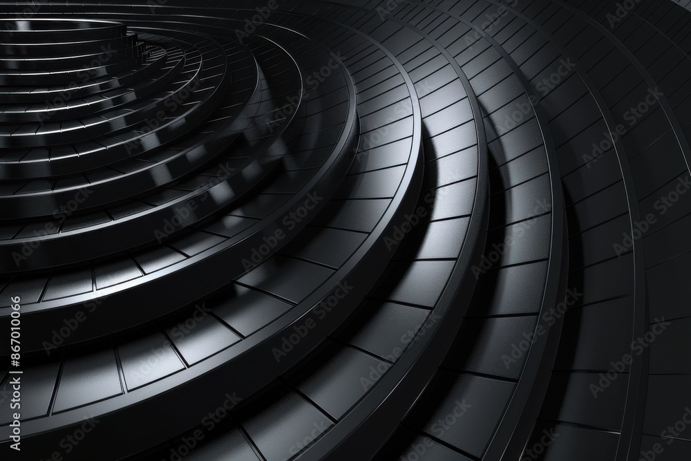 Fototapeta premium Abstract Dark Metallic Spiral Structure, Futuristic Technology Background