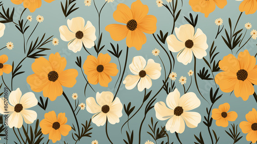 Design Packaging, Background Wallpaper, Doodle Flowers Theme Nature Bloom Botanical Floral Blossom Generative AI