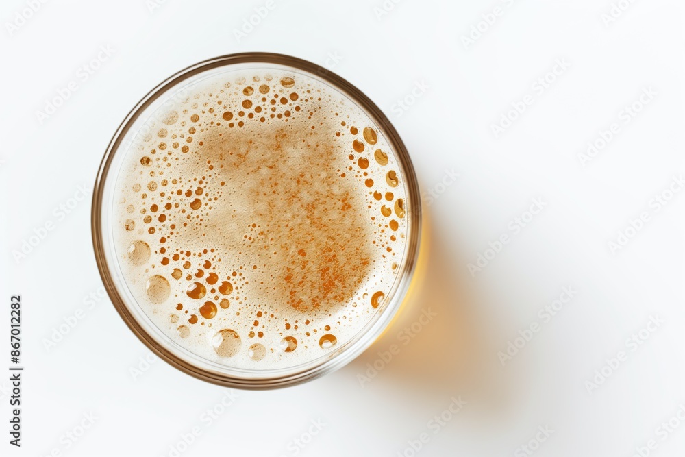 Glass of beer with foam isolated on white background, top view. Glass of beer with foam isolated on white background, top view.