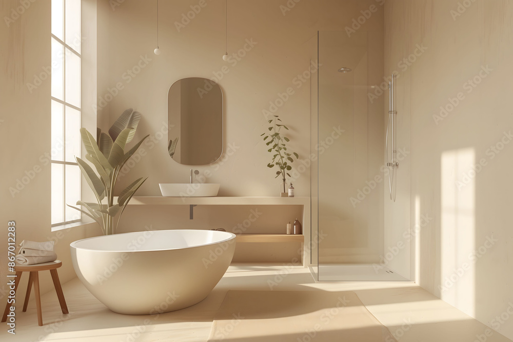 Fototapeta premium Muji minimalist bathroom interior design Design with simplicity, illustrations