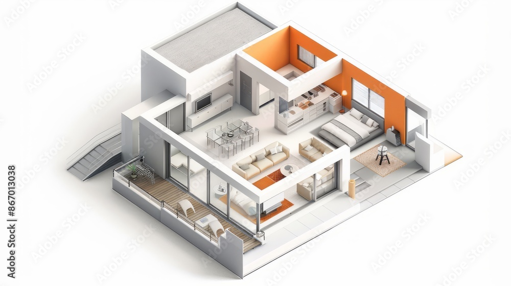 3d isometric view of a modern smart home. 3D rendering. Background for business 3d isometric view of a modern smart home. 3D rendering. Background for business