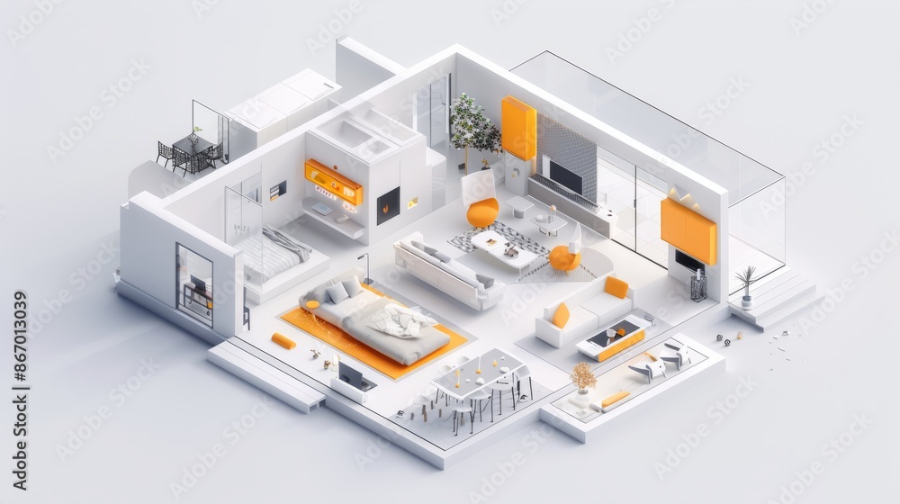 3d isometric view of a modern smart home. 3D rendering. Background for business 3d isometric view of a modern smart home. 3D rendering. Background for business