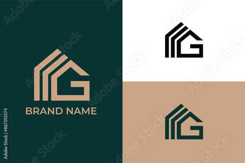 initial letter G modern abstract vector, letter C finance column growth logo, letter G building icon construction logo