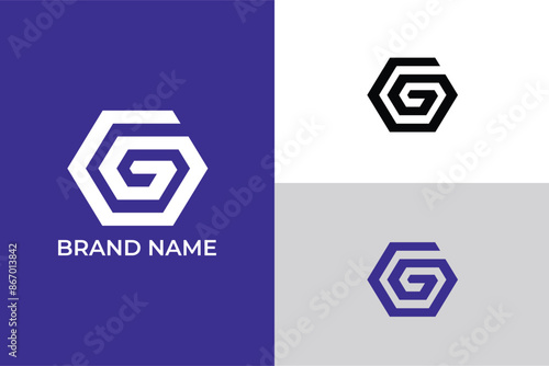 initial letter G hexagon icon shield logo, letter G diamond icon logo, letter G C hexagon business logo