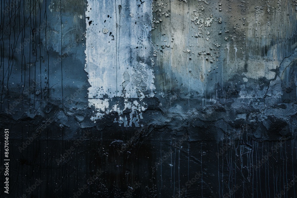 Obraz premium Old weathered concrete wall with peeling paint, cracks and water damage creating an abstract background